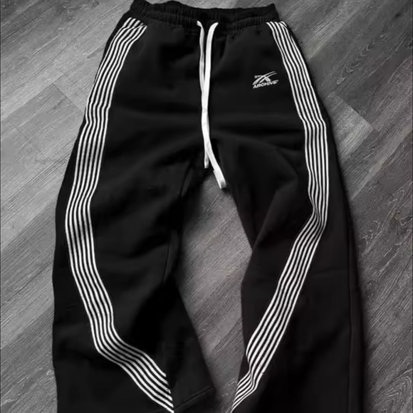 Custom Black Track Pants with White Accents - Picture 1 of 2